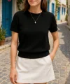 Kadın Kısa Kollu Bisiklet Yaka Triko Bluz
