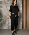 Kadın Kısa Kollu Bisiklet Yaka Viskon Iki Iplik Bluz Ve Pantolon Ikili Takım