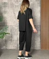 Kadın Kısa Kollu Bisiklet Yaka Viskon Iki Iplik Bluz Ve Pantolon Ikili Takım