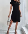 Kadın Kısa Kollu Bisiklet Yaka Viskon Iki Iplik Elbise