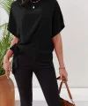 Kadın Kısa Kollu Bisiklet Yaka Yandan Bağlamalı Aerobin Bluz