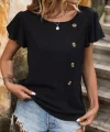 Kadın Kısa Kollu Bisiklet Yaka Yandan Düğmeli Viskon Bluz