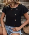 Kadın Kısa Kollu Bisiklet Yaka Yandan Düğmeli Viskon Bluz