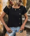 Kadın Kısa Kollu Bisiklet Yaka Yandan Düğmeli Viskon Bluz