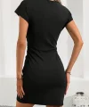 Kadın Kısa Kollu Bisiklet Yaka Yanlardan Büzgülü Kısa Janjan Krep Elbise