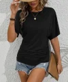 Kadın Kısa Kollu Bisiklet Yaka Yanları Büzgü Detay Yarasa Kol Viskon Bluz
