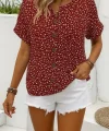 Kadın Kısa Kollu çentikli V Yaka Ve Düğme Detaylı çiçek Desenli Süprem Bluz