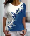 Kadın Kısa Kollu çiçek Desenli Süprem Bluz
