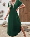 Kadın Kısa Kollu Dantel V Yakalı Uzun Viskon Elbise