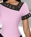 Kadın Kısa Kollu Dantel Yaka Viskon Bluz