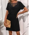 Kadın Kısa Kollu Dantel Yakalı Kısa Viskon Elbise