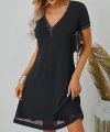 Kadın Kısa Kollu Eteği Tül şeritli Taş Işlemeli V Yaka Viskon Elbise