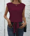 Kadın Kısa Kollu Etek Ucu Bağlama Detay Kolsuz Ithal Krep Bluz