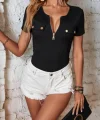Kadın Kısa Kollu Fermuarlı Cep Detay Kaşkorse Bluz