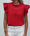 Kadın Kısa Kollu Fırfır Yakalı Bürümcük Bluz