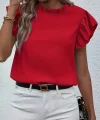 Kadın Kısa Kollu Fırfır Yakalı Bürümcük Bluz