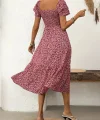 Kadın Kısa Kollu Gipe Detaylı Desenli Midi Süprem Elbise