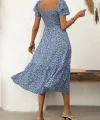 Kadın Kısa Kollu Gipe Detaylı Desenli Midi Süprem Elbise