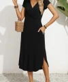 Kadın Kısa Kollu Hakim V Yaka Viskon Elbise