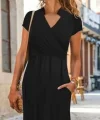 Kadın Kısa Kollu Hakim V Yaka Viskon Elbise