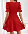 Kadın Kısa Kollu Kare Yakalı Kiloş Ithal Krep Elbise