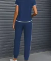 Kadın Kısa Kollu Kayık Yaka Viskon Iki Iplik Bluz Ve Bağcıklı Pantolon Ikili Takım