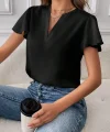 Kadın Kısa Kollu Kelebek Kollu V Yakalı Sandy Bluz