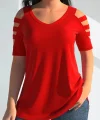 Kadın Kısa Kollu Kollar şerit Detay V Yaka Viskon Bluz
