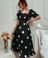 Kadın Kısa Kollu Kollar Ve Etek Ucu Volanlı üst Gipeli Puantiyeli Krep Elbise