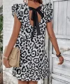 Kadın Kısa Kollu Kolları Fırfır Detay Arkası Bağlamalı Leopar Desen Kolsuz Mini Mikro Elbise