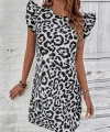 Kadın Kısa Kollu Kolları Fırfır Detay Arkası Bağlamalı Leopar Desen Kolsuz Mini Mikro Elbise