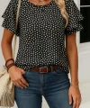Kadın Kısa Kollu Kolları Volanlı Baskılı Süprem Bluz