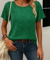 Kadın Kısa Kollu Kolları Volanlı Baskılı Süprem Bluz