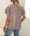 Kadın Kısa Kollu Kolları Volanlı Baskılı Süprem Bluz