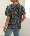 Kadın Kısa Kollu Kolları Volanlı Baskılı Süprem Bluz