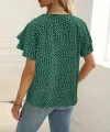 Kadın Kısa Kollu Kolları Volanlı Baskılı Süprem Bluz