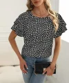 Kadın Kısa Kollu Kolları Volanlı Baskılı Süprem Bluz