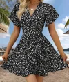 Kadın Kısa Kollu Kolu Ve Eteği Volanlı Fırfırlı çiçek Desenli Mini Elbise