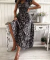 Kadın Kısa Kollu Kruvaze Yaka Beli Lastikli çiçek Desenli Elbise