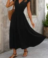 Kadın Kısa Kollu Kruvaze Yaka Beli Lastikli Süprem Maksi Boy Elbise