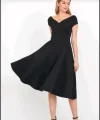 Kadın Kısa Kollu Kruvaze Yaka Eteği Volanlı Krep Elbise