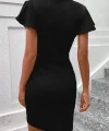 Kadın Kısa Kollu Kruvaze Yakalı Belden Bağlamalı Ithal Krep Elbise