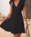 Kadın Kısa Kollu Kruvaze Yakalı Beli Lastikli Aerobin Elbise