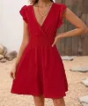 Kadın Kısa Kollu Kruvaze Yakalı Beli Lastikli Aerobin Elbise