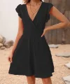 Kadın Kısa Kollu Kruvaze Yakalı Beli Lastikli Aerobin Elbise