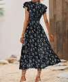 Kadın Kısa Kollu Kruvaze Yakalı Beli Lastikli çiçek Desenli Elbise
