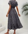 Kadın Kısa Kollu Kruvaze Yakalı Desenli Süprem Elbise