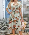 Kadın Kısa Kollu Kruvaze Yakalı Desenli Süprem Kısa Elbise