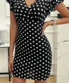 Kadın Kısa Kollu Kruvaze Yakalı örme Puantiyeli Krep Elbise