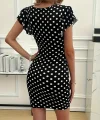 Kadın Kısa Kollu Kruvaze Yakalı örme Puantiyeli Krep Elbise